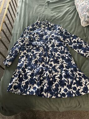 Tuckernuck Navy Floral Ruffle-Neck Dress